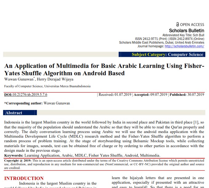 An Application of Multimedia for Basic Arabic Learning Using Fisher-Yates Shuffle Algorithm on Andro