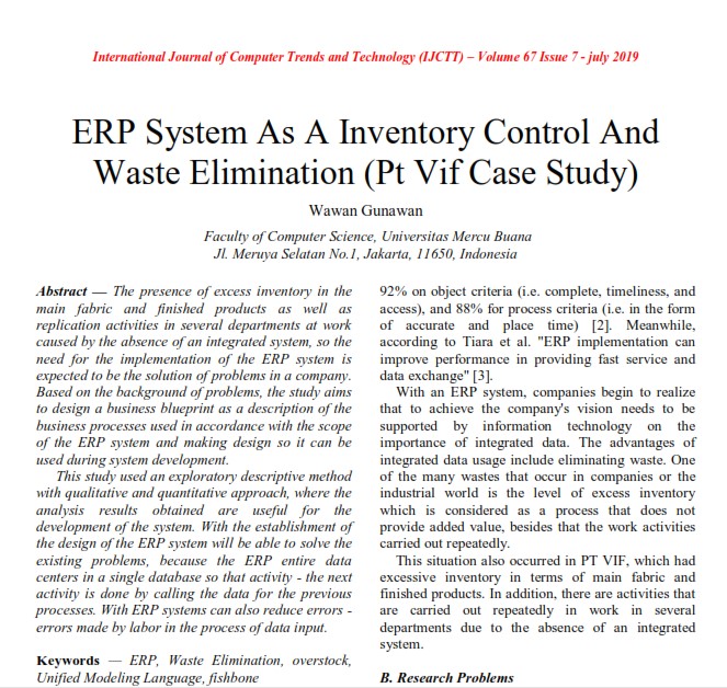 ERP System As A Inventory Control And Waste Elimination (Pt Vif Case Study)