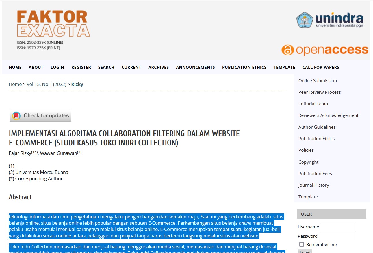 IMPLEMENTASI ALGORITMA COLLABORATION FILTERING DALAM WEBSITE E-COMMERCE (STUDI KASUS TOKO INDRI COLL