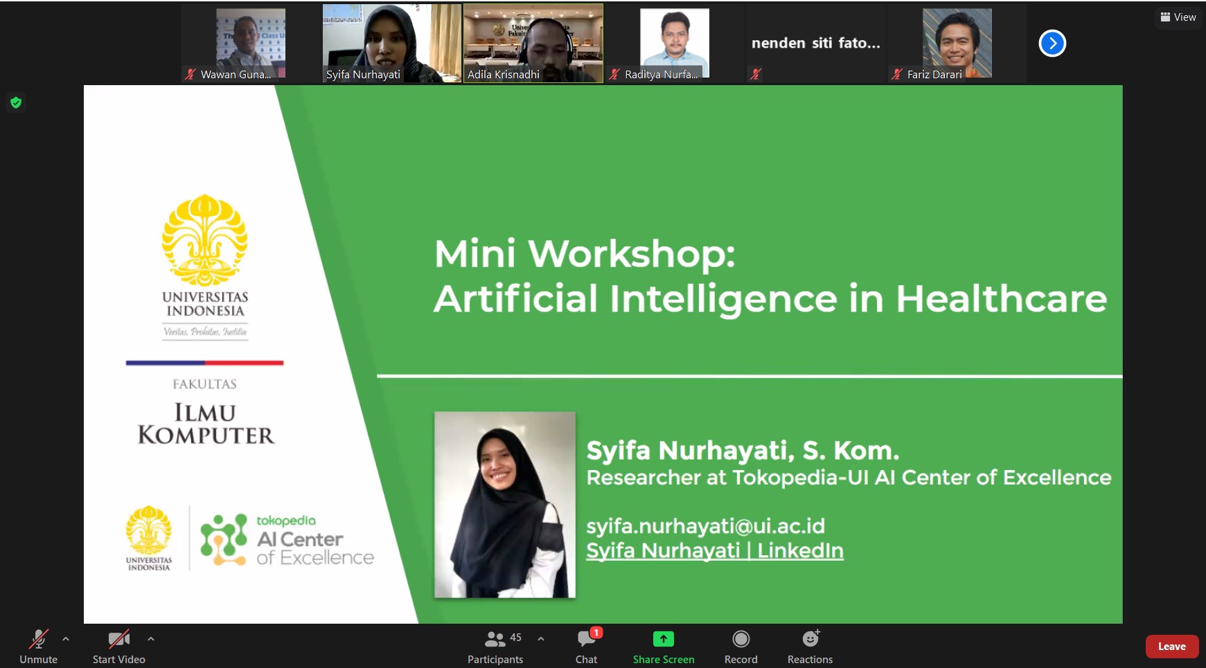 Mini Workshop: Artificial Intelligence in Healthcare